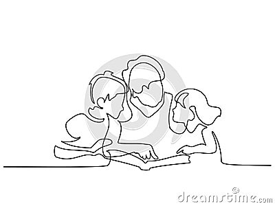 Grandmother reading book with her grandchildren Vector Illustration