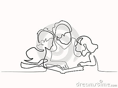 Grandmother reading book with her grandchildren Vector Illustration