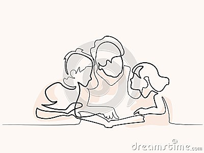 Grandmother reading book with her grandchildren Vector Illustration