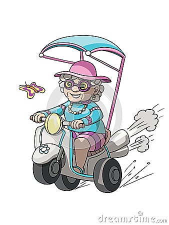Grandmother riding her bike Vector Illustration