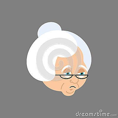 Grandmother sad emoji. Face grandma sorrowful isolated. Vector i Vector Illustration