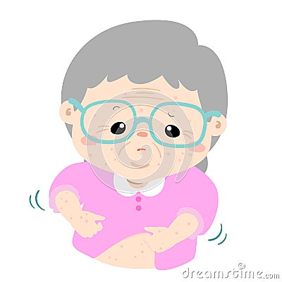 Grandmother scratching itching rash on her body Vector Illustration