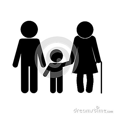 Grandmother son and grandson avatar silhouette style icon vector design Vector Illustration