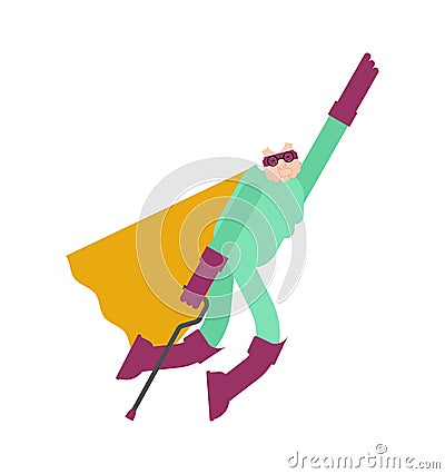 Grandmother superhero fly. Super Grandma. Superpowers old woman. Cartoon style vector Vector Illustration