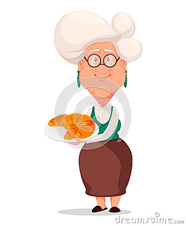 Grandmother wearing eyeglasses. Silver haired grandma. Vector Illustration