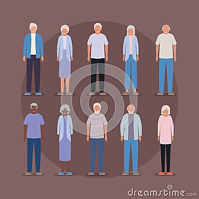 Grandmothers and grandfathers avatars vector design Vector Illustration