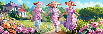 grandmothers in pink on vacation smile and enjoy life Stock Photo