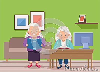 grandmothers studing in desktop Vector Illustration