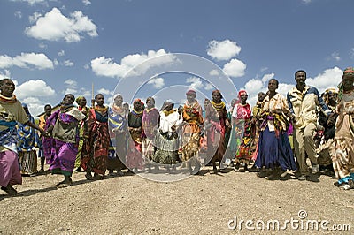Grandmothers, who are the caretakers of their children and grandchildren who are infected with HIV/AIDS, dance at Pepo La Tumaini Editorial Stock Photo