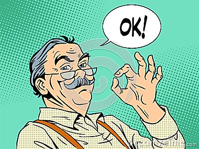 Grandpa gesture okay old man approval experience Vector Illustration