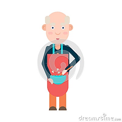 Grandpa prepares food Vector Illustration