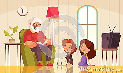 Grandpa Reading Background Vector Illustration