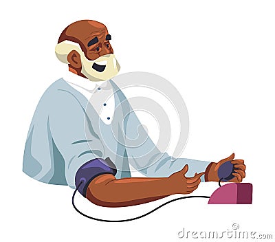 Grandpa using blood pressure device for checkup Vector Illustration