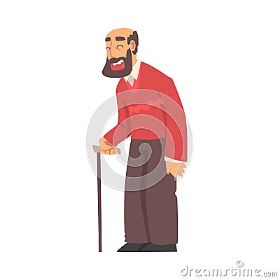 Grandpa Walking Leaning on Cane and Smiling Vector Illustration Vector Illustration