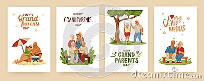 Grandparent Day. Greeting cards. Grandfather and grandmother illustration. Family generation. Senior people dating. Old Vector Illustration