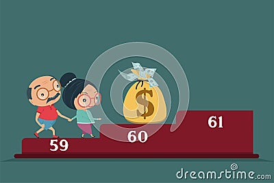 Grandparent, Old senior man and woman happy retirement get rich in flat style isolated on blue background, vector and illustration Vector Illustration