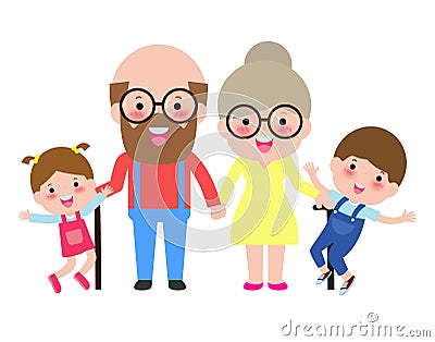 grandparents with children, grandson and granddaughter portrait, Happy grandparents with grandchildren vector illustration Vector Illustration