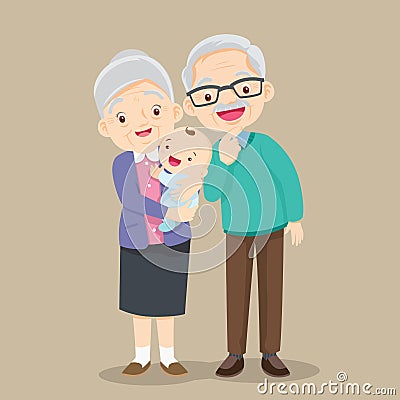 Grandparents and cute baby grandchild Vector Illustration