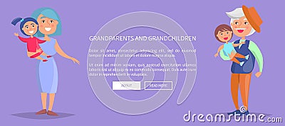 Grandparents and Grandchildren Poster with Family Vector Illustration