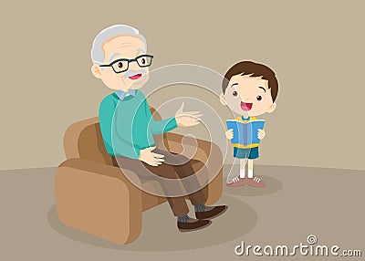 Grandparents with grandchildren reading Vector Illustration