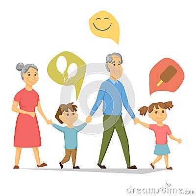 Grandparents with grandchildren Vector Illustration