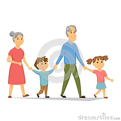 Grandparents with grandchildren Vector Illustration