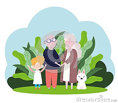 grandparents grandson dog Vector Illustration