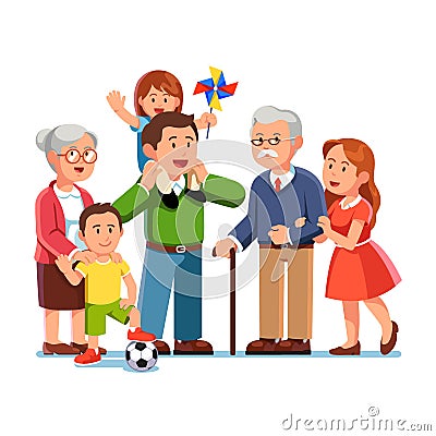 Grandparents, parents, children standing together Vector Illustration