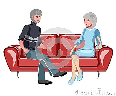 Grandparents sitting on the couch Vector Illustration