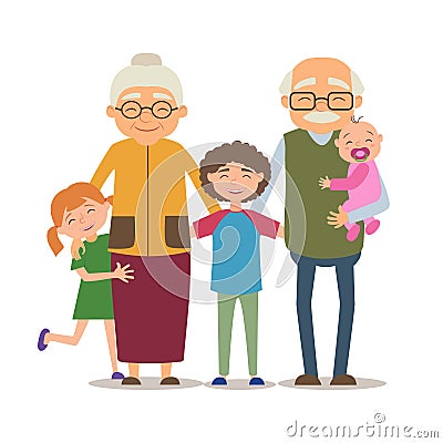 Grandparents with their grandchildren Vector Illustration