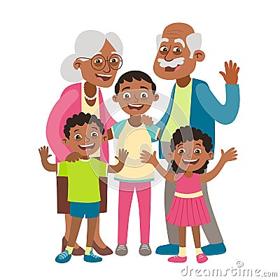 Grandparents and three grandchildren portrait Vector Illustration