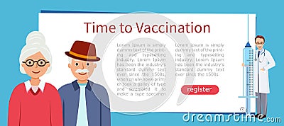 Grandparents are vaccinated against corona virus. Banner time to vaccination Vector Illustration