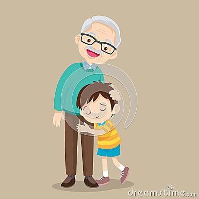 Grandson hugging his grandfather Vector Illustration
