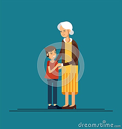 Grandson hugging his grandmother. Vector illustration Vector Illustration