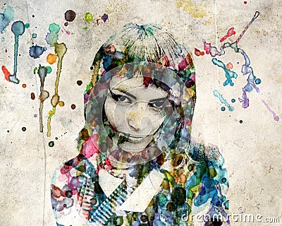 Grange watercolor girl Stock Photo