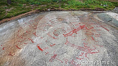 Granite bedrock Litsleby in Tanumshede with rock carvings in Sweden Stock Photo