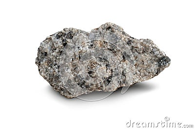 Raw specimen of granite igneous rock isolated on a white background. Stock Photo