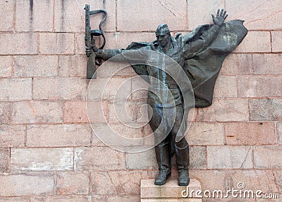 Granite monument for russian glory as a memory of soldier`s hero Editorial Stock Photo