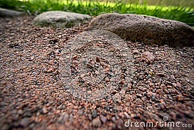Granite pebbles background large stones and grass Stock Photo