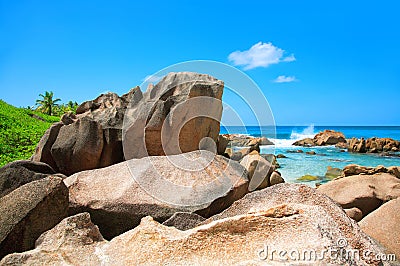 Anse Cocos Beach, Island La Digue, Republic of Seychelles, Africa Stock Photo