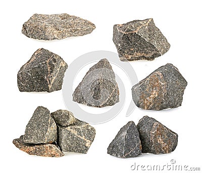 Granite stones, rocks set isolated on white background Stock Photo