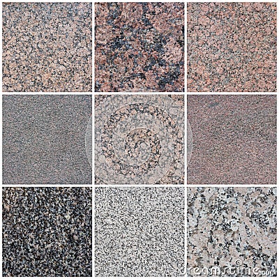 Granite texture set. Collection of stone backgrounds. Stock Photo