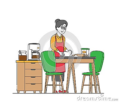 Granny Character Bake Patties for Family Concept. Senior Woman Kneading Raw Dough for Baking and Cooking Fresh Pies Vector Illustration