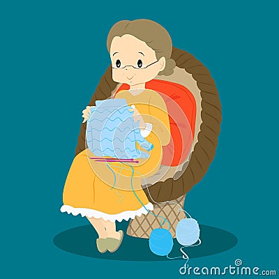 Granny Checking on Her Knits Vector Vector Illustration