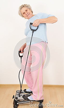 Granny do morning exercise Stock Photo