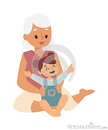 Granny and girl playing vector illustration. Vector Illustration