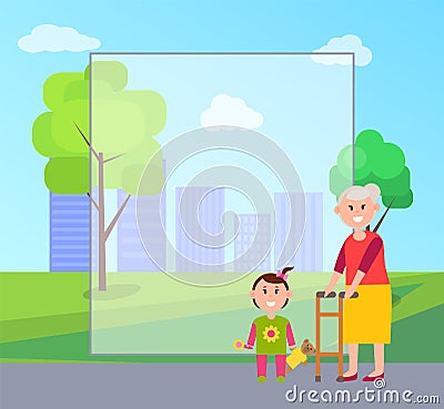 Granny and Granddaughter, Vector Illustration Vector Illustration