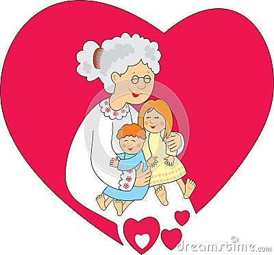 Granny with grandsons Vector Illustration