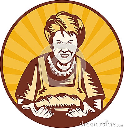 Granny housewife loaf bread Vector Illustration