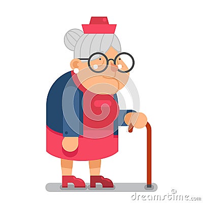 Granny Old Lady Character Cartoon Flat Design Vector illustration Vector Illustration